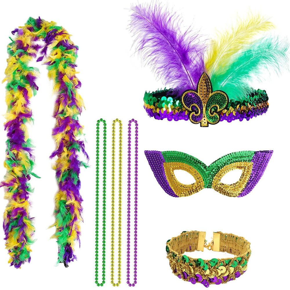7658 7 Pcs Mardi Gras Outfit Accessoriess Mardi Gras Mask